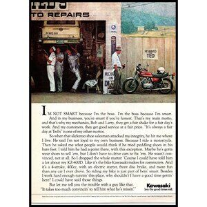 1975 Kawasaki KZ-400D Motorcycle Sport Bike Vintage Print Ad Mechanic Wall Art